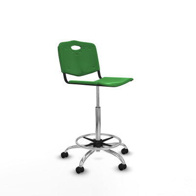 Taburete Robledo giratorio plástico verde sin brazos base cromada ruedas engomadas 50mm