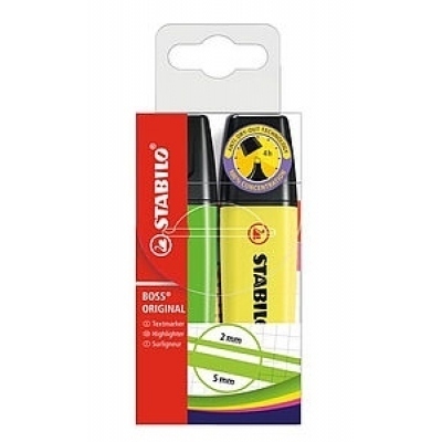 Stabilo Boss 70 Pack de 2 Marcadores Fluorescentes - Trazo entre 2 y 5mm - Recargable - Tinta con Base de Agua - Colores Surtidos