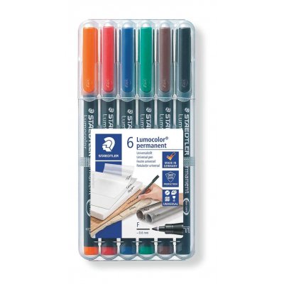 Staedtler Lumocolor 318 Pack de 6 Rotuladores Permanentes - Punta Fina Redonda - Trazo 0.6mm - Capuchon con Clip - Secado Rapido - Colores Surtidos