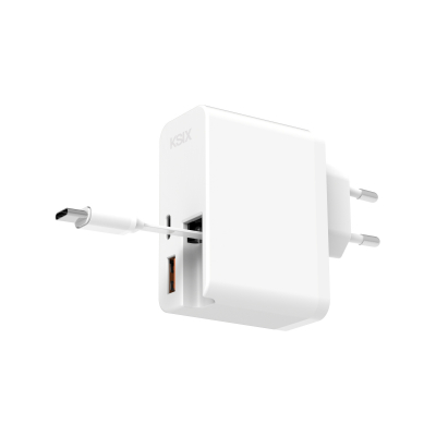 Cargador ultrarrápido 65W con USB-C Power Delivery, USB-A Quick Charge y cable retráctil USB-C integrado