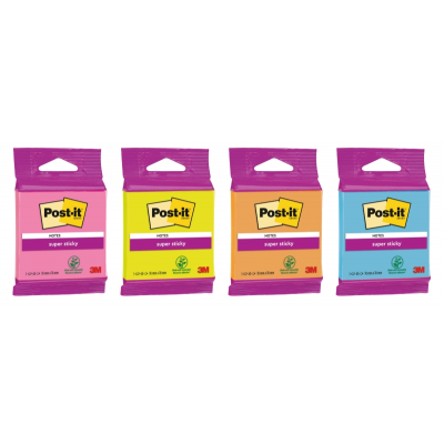 Post-It Super Sticky Bloc de 45 Notas Adhesivas Reposicionables - Forma Cuadrada - 76x76mm - Colores Surtidos