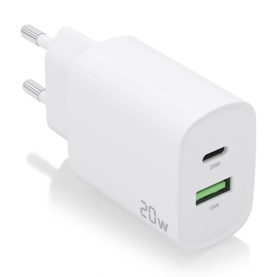 Aisens - Cargador 20W, 1Xusb-C Pd3.0, 1Xusb-A Qc3.0, Blanco