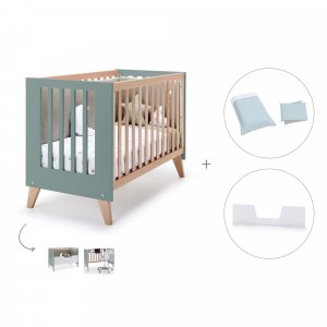 Cuna-escritorio-cama 60x120 cm madera/eucalipto (3en1) + textil Mint · Nexor