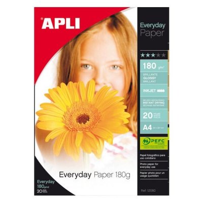Papel Fotográfico Apli 12080/ DIN A4/ 180g/ 20 Hojas/ Brillante