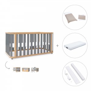 Cuna-cama colecho 70x140 cm madera/gris (4en1) + colchón + textil Arena · Crea Plus Due Antracita