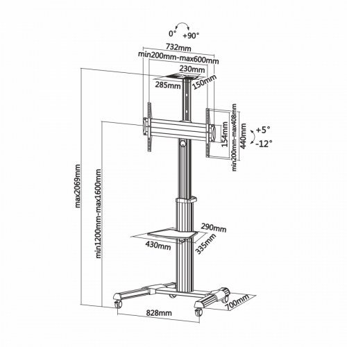 Aisens Soporte De Suelo Pro Con Rueda Bandeja Para Dvd Y Soporte De C