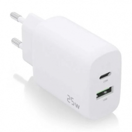 Aisens Cargador USB-C PD3.0 USB-A QC3.0 25W Blanco