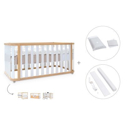 Cuna-cama colecho madera/blanca 70x140 cm (4en1) + textil Galaxy · Crea Plus Due Life
