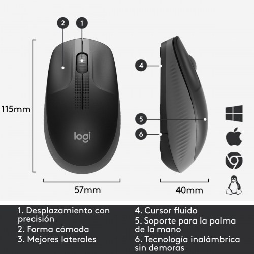 Ratón Inalámbrico Logitech M190/ Hasta 1000 DPI/