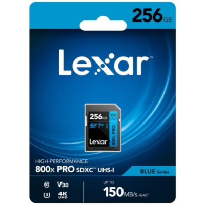 LEXAR 256GB PROFESSIONAL 800X PRO SDXC UHS-I CARDS, UP TO 150MB/S READ 45MB/S WRITE C10 V30 U3
