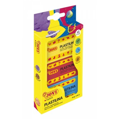 Jovi Pack de 3 Pastillas de Plastilina 50gr - No Se Seca - Sin Gluten - Facil de Moldear - Libre de Alergenos - No Toxica - Colores Surtidos