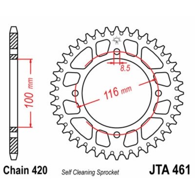 Corona JT 461 de aluminio con 53 dientes JTA461.53