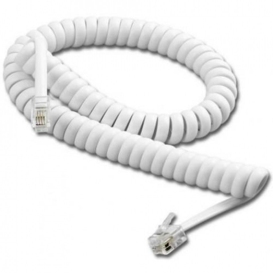 Cable Telefono RJ09 4P4C Espiral 7m Blanco