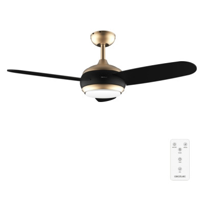 Cecotec EnergySilence Aero 4265 GoldBlack Ventilador de Techo con 3 Aspas y Luz Integrada - 65W - Diametro de 42 - LED de 18W - Mando a Distancia - Temporizador - 3 Velocidades - Color Dorado y Negro