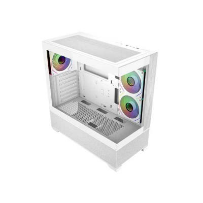 Cooler Master Elite 690 Wood Caja Semitorre ATX/MicroATX/Mini-ITX - 3 Ventiladores 120mm RGB - Vista Panoramica - Doble Camara - 2xUSB-A - 1xUSB-C - 434x218x454mm - Color Blanco