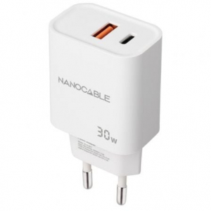 Nanocable Cargador USB-C/PD+USB-A/QC 30W Blanco