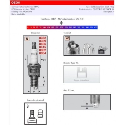 Bujías Champion / Tipos estándar y con resistencia CHAMPION OE001