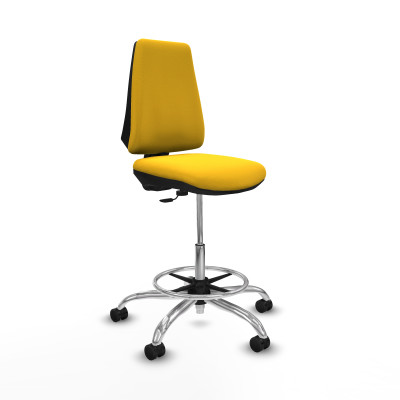 Taburete Elche CP similpiel amarillo base cromada ruedas 65mm nailon