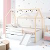 Cama-casita Montessori 90x200 cm madera con cajones rosa · Sogni XL