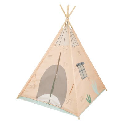 Teepee de madera con alfombra acolchada - Casa Naranja