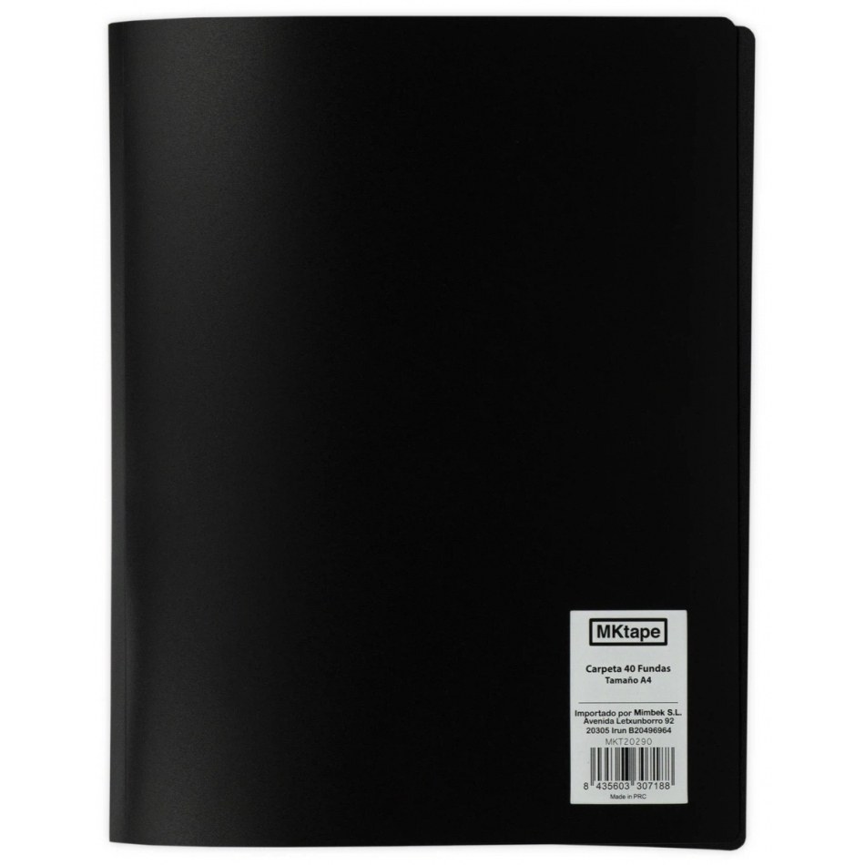 MKtape Carpeta con 40 Fundas Portadocumentos - Tamaño A4 - Color Negro
