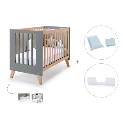 Cuna-escritorio-cama 60x120 cm madera/antracita (3en1) + textil Mint · Nexor