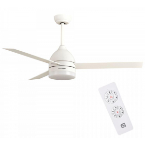 Ventilador de techo Grunkel SKYECO-52, 132 cm, 28W, 3 aspas, 6 velocidades, luz LED 15W, rotación inversa, modo Brisa, temporizador hasta 8 horas, mando distancia, motor DC, blanco/madera