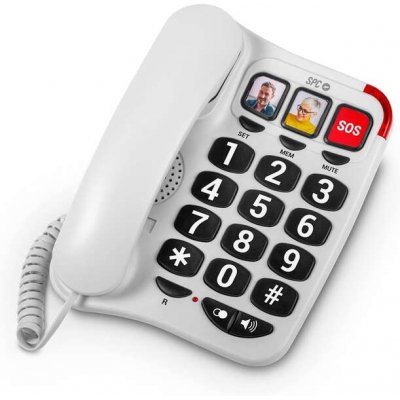 SPC Telefono Fijo para Personas Mayores - Teclas XXL - Llamadas con una Sola Pulsacion - Volumen de Timbre de 93Db - Compatible con Audifonos - sin Pilas ni Conexion a la Luz - Color Blanco