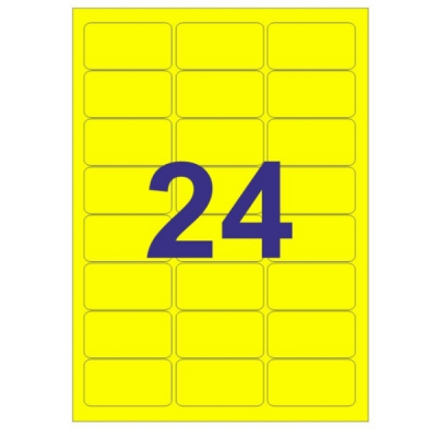 Apli Pack de 480 Etiquetas Rectangulares 64x33.9mm - 20 Hojas por 24 Etiquetas - Adhesivo Permanente - Cantos Romos - Color Amarillo Fluorescente