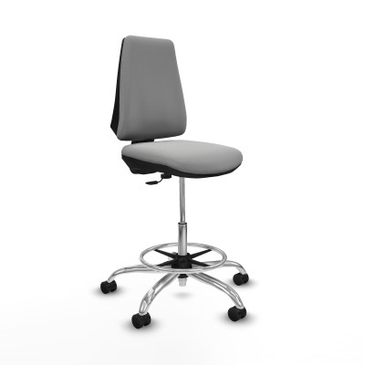 Taburete Elche CP similpiel gris claro base cromada ruedas 65mm nailon