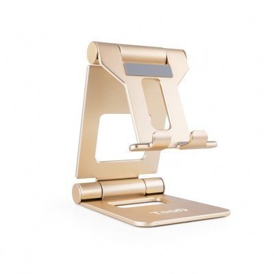 Soporte sobremesa tooq para telefono - tablet plegable slim dorado