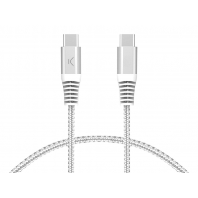 Cable de carga y datos USB-C a USB-C 60W, Power Delivery, Carga ultra rápida, Trenzado, Cubiertas reforzadas, 2m, Blanco