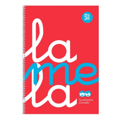 Lamela Cuaderno Espiral con 80 Hojas de 90g/m2 con Margen - Formato Folio - Pauta Cuadrovia de 5mm - Cubierta de Polipropileno - Papel Offset Blanco Extra - Color Rojo Fluorescente