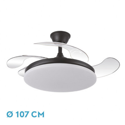 Ventilador Dc Tridente 59w Negro 4aspas Desp. 107d 6980lm Reg.intensidad Remoto+temporizador+memoria 3000-4000-6000k