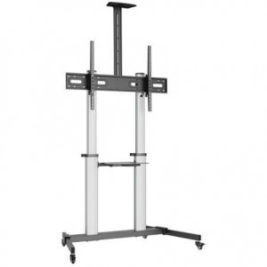 AISENS - SOPORTE DE SUELO PRO CON RUEDAS, BANDEJAS PARA DVD Y SOPORTE DE CÁMARA PARA MONITOR/TV 100KG DE 60-100, NEGRO-PLATA