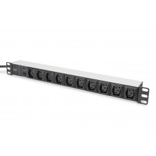 Digitus Regleta de enchufes con perfil de aluminio, 10 tomas, enchufe IEC C14 con cable de 2 m