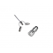 Subblim Cargador coche dual 2xusb 2.4A + cable 3 in 1 plata