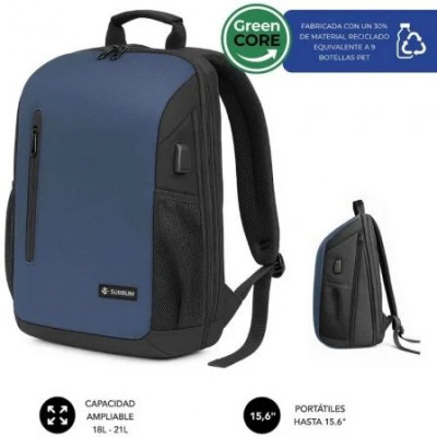 Mochila Subblim Xpand Air Padding Backpack para Portátiles hasta 15.6/ Puerto USB/ Azul