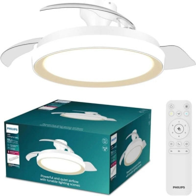 Ventilador de Techo Philips Bliss DC Fan - LED 6500K | Aspas Retráctiles | 35W+28W | Mando a Distancia | Blanco y Dorado