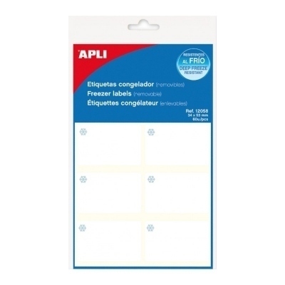 Apli Pack de 10 Hojas de Etiquetas Especiales Congelador 34 x 53 mm - Adhesivo Resistente a Bajas Temperaturas - Color Blanco