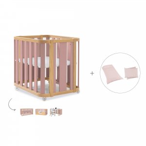 Minicuna-cuna (4en1) madera/rosa + textil cuna Cremarosa · Crea Plus Tre Quarzo Rosa