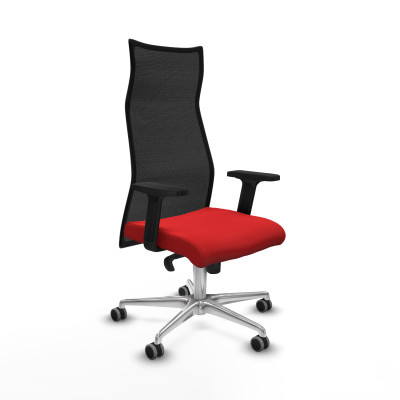 Albacete malla sincro malla negra similpiel rojo brazos 2D base aluminio ruedas 65mm engomadas