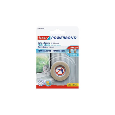 Tesa Powerbond Cinta Adhesiva de Doble Cara 19mm x 1.5m - Transparente