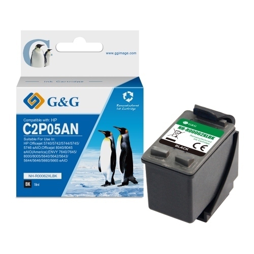 G&G HP 62XL Negro Cartucho de Tinta Remanufacturado - Reemplaza C2P04AE/C2P05AE