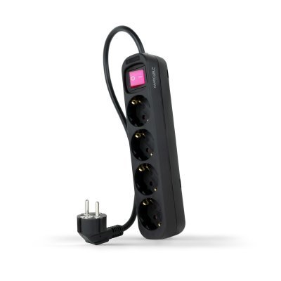 Nanocable Regleta de 4 tomas con interruptor, 1.4 metros Negra