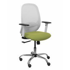 Piqueras y Crespo Silla Cilanco blanca malla blanca asiento bali verde oliva brazo regulable base cromada ruedas de parque
