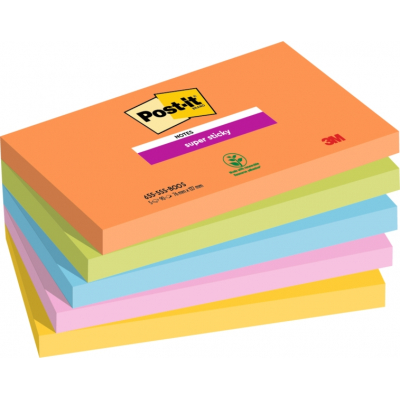 Post-It Super Sticky Pack de 5 Blocs de 90 Notas Adhesivas Reposicionables - Forma Rectangular - 127x76mm - Colores Surtidos