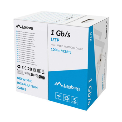 Bobina 1gb - s lanberg u - utp rj45 solido cca awg23 100m gris