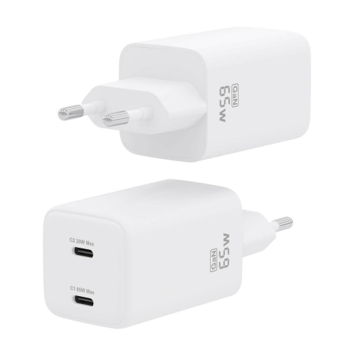 AISENS - CARGADOR GaN 65W, 2xUSB-C PD3.0 QC4.0, BLANCO