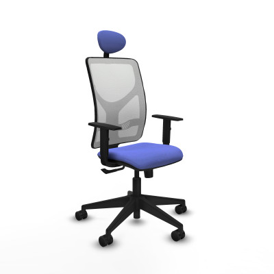 Motilla sincro malla blanca bali azul claro brazos 1D base piramidal cabecero fijo ruedas 65mm nailon